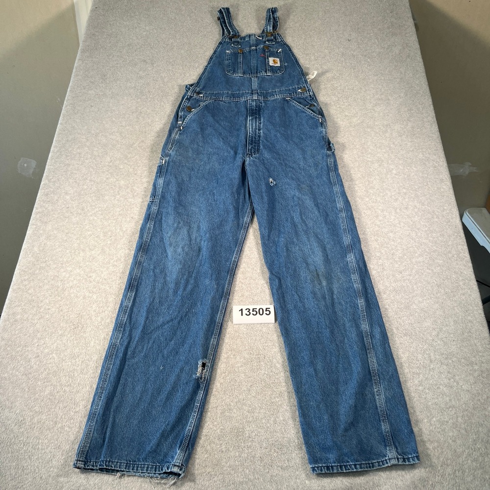 Carhartt Carpenter Overalls Men 34x34 Blue Denim Cotton Utility Pockets Workwear